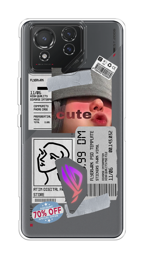 

Чехол на Asus ROG Phone 8 "Cute girl collage", Розовый;серый;голубой, 45150-1