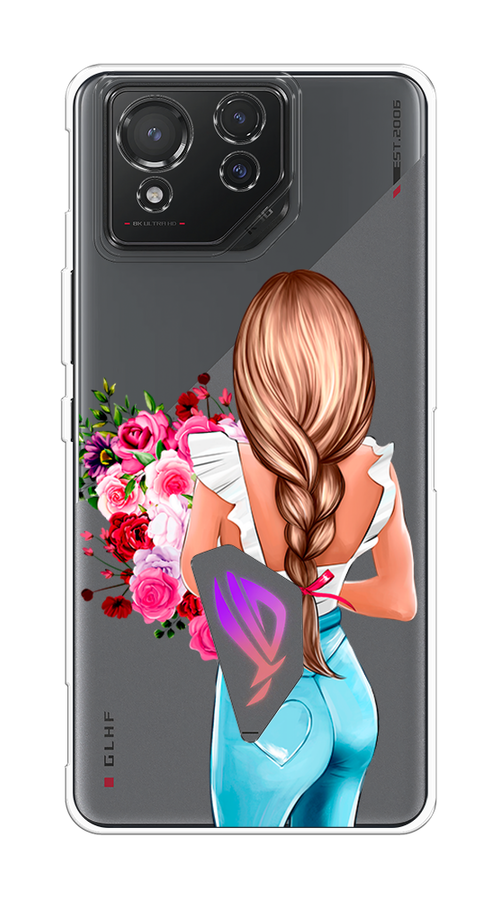 

Чехол на Asus ROG Phone 8 "Девушка с цветами", Коричневый;розовый;бирюзовый, 45150-1