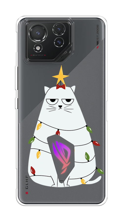 

Чехол на Asus ROG Phone 8 "Котик в гирлянде", Белый;красный;желтый, 45150-1