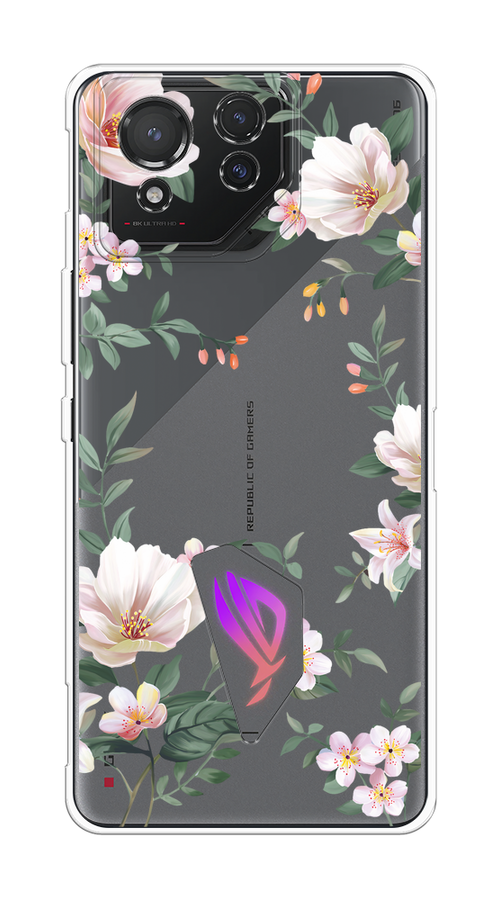 

Чехол на Asus ROG Phone 8 "Beautiful white flowers", Бежевый;зеленый, 45150-1