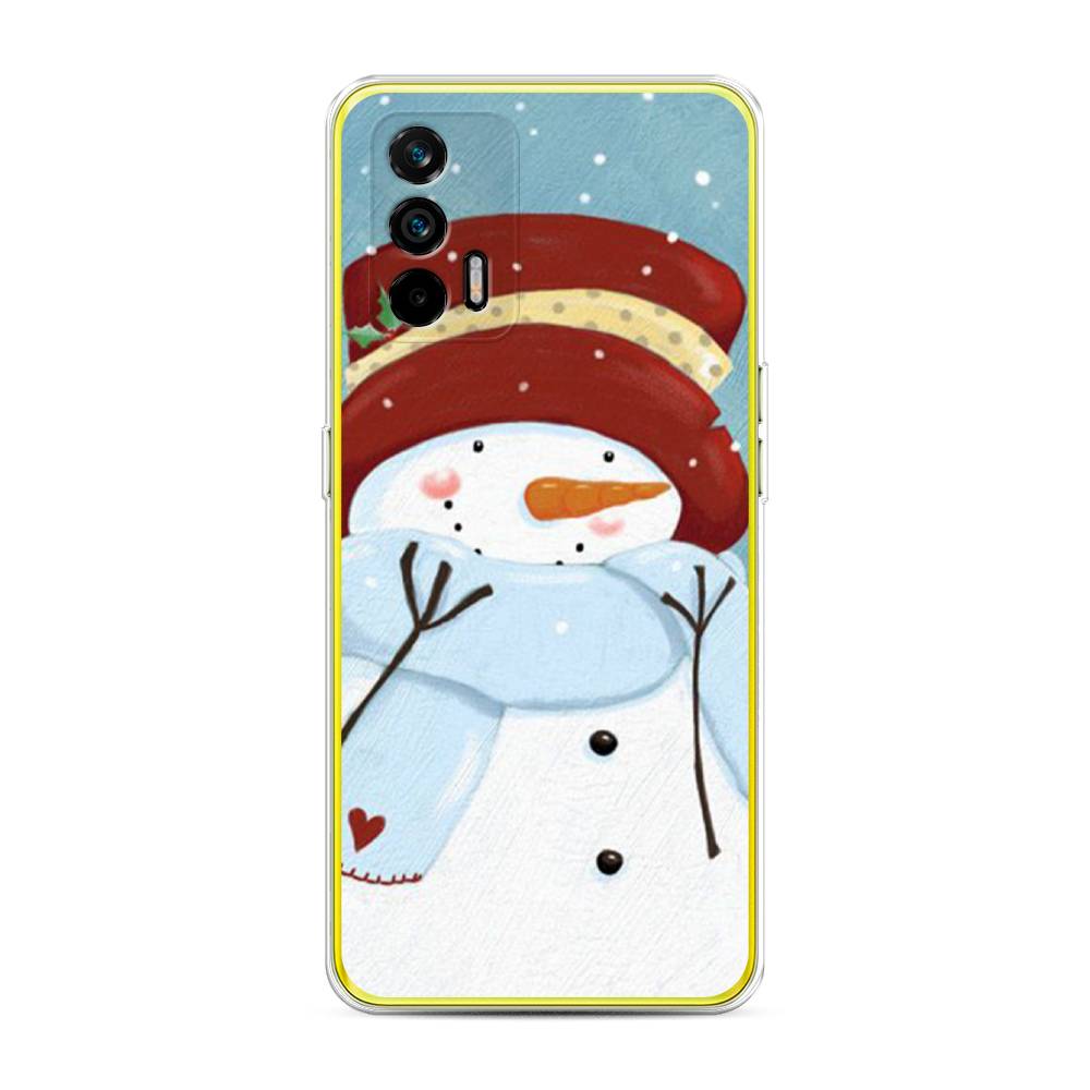

Чехол на Oppo Realme Q3 Pro "Застенчивый снеговик", Голубой;белый;красный, 256550-5