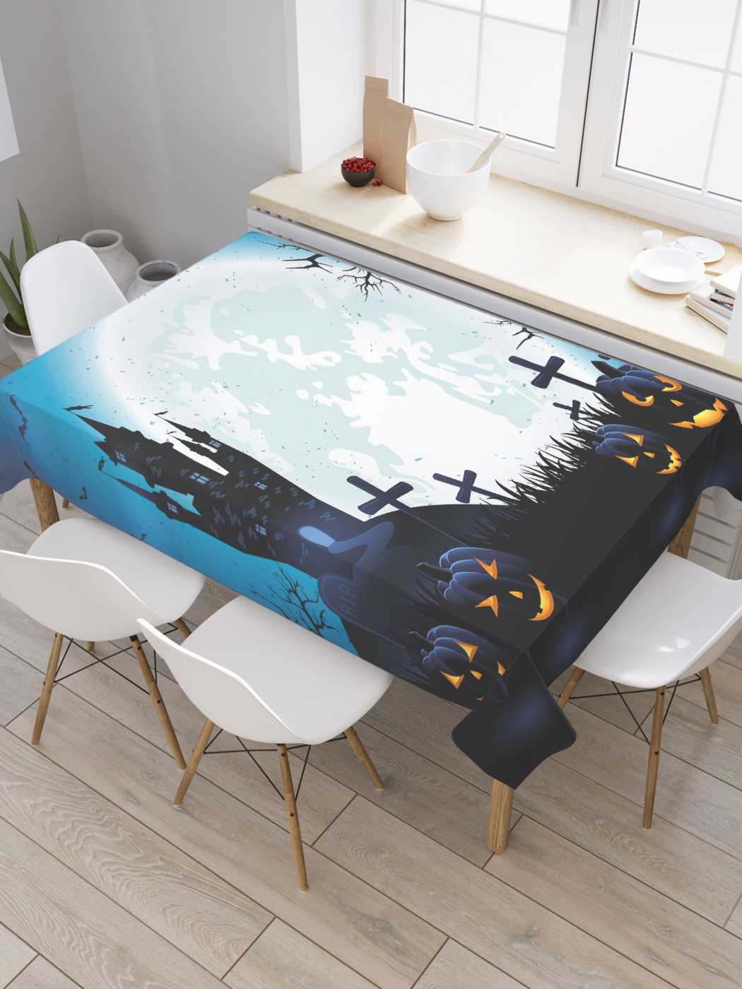 

Скатерть прямоугольная JoyArty "Луна на кладбище" из оксфорда, 120x145 см, Синий, Луна на кладбище