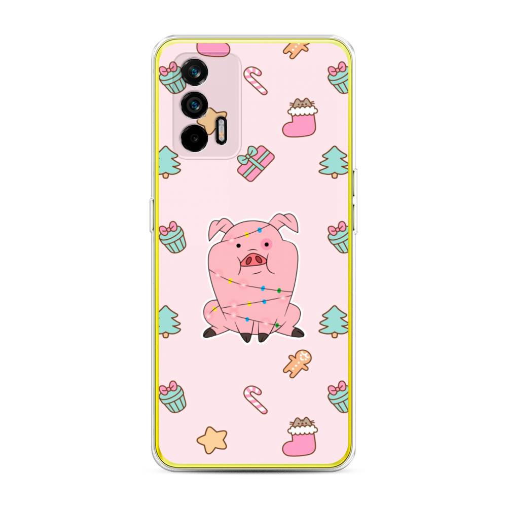

Чехол на Oppo Realme Q3 Pro "Розовая свинка", Розовый;зеленый, 256550-5
