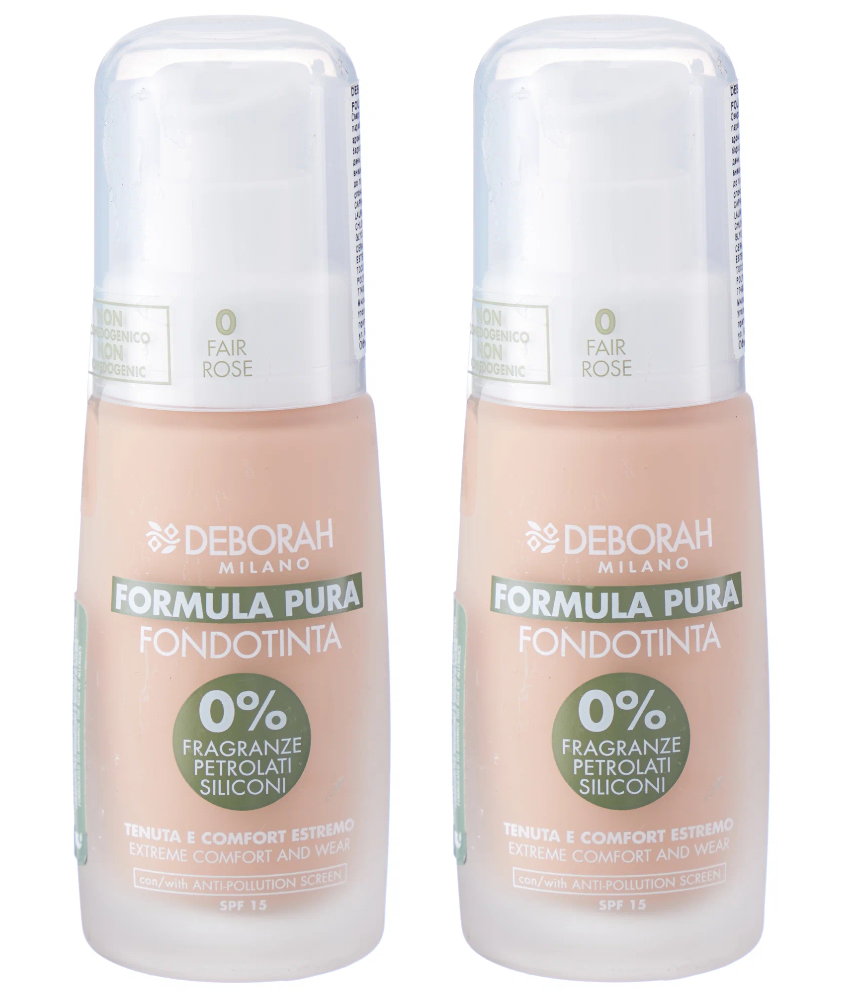 

Тональная основа-лифтинг Deborah Milano SPF 15 тон 0 Белоснежно-розовый 30 мл 2 шт, Formula Pura Fonfotinta