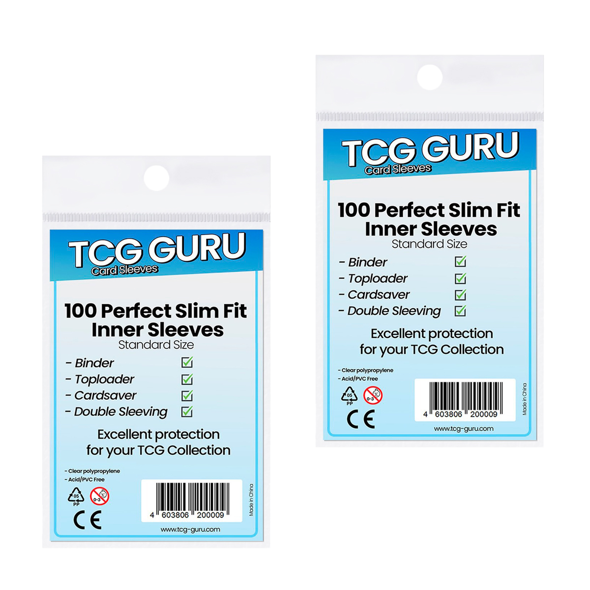Прозрачные протекторы TCG Guru Inner Sleeves 64x89 мм., 2 пачки по 100 шт. для карт MTG