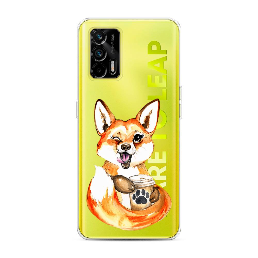 

Чехол на Oppo Realme Q3 Pro "Подмигивающая лиса с кофе", Оранжевый;белый;коричневый, 256550-4