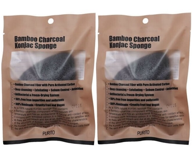 Спонж Purito косметический Bamboo Charcoal Konjac черный 2 шт