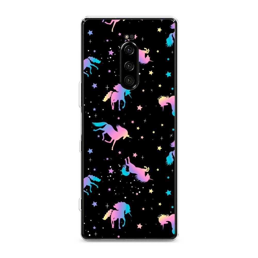 

Чехол на Sony Xperia 1 "Единороги градиент", Черный;розовый;голубой, 54250-1