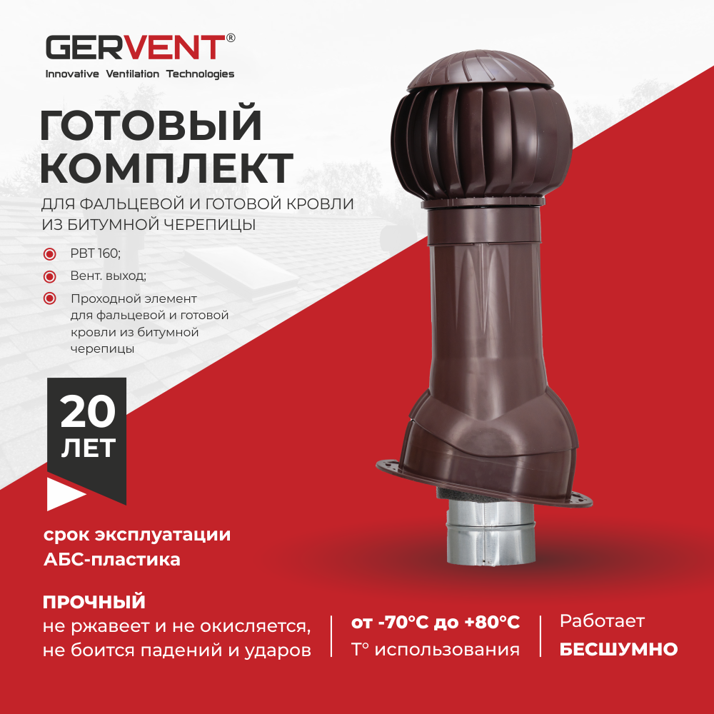 Комплект вентиляции для фальцевой и готовой кровли Gervent коричневый 12245₽