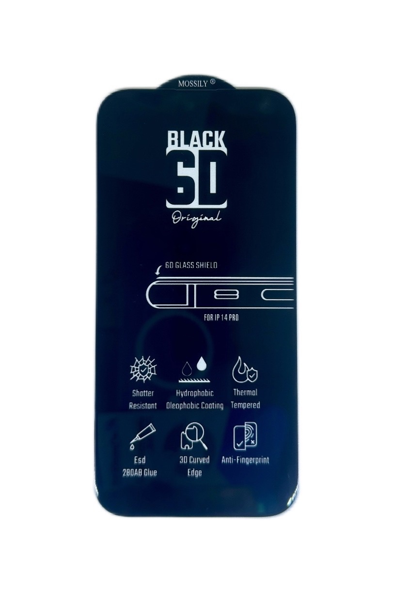 

Защитное стекло Mossily для iPhone 14 Pro (повышенной прочности) 6D черное