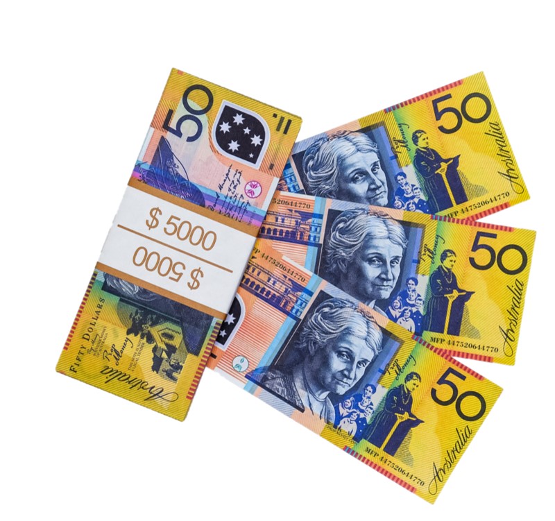 Деньги игрушечные 50 австралийских долларов Пачка 80 банкнот пачка купюр 50 долларов