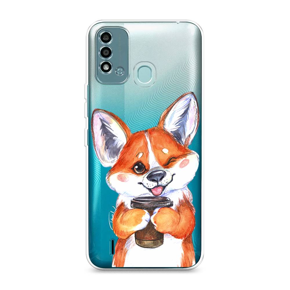 

Чехол на Itel Vision 2S "Корги с кофе", Оранжевый;белый, 3200650-4