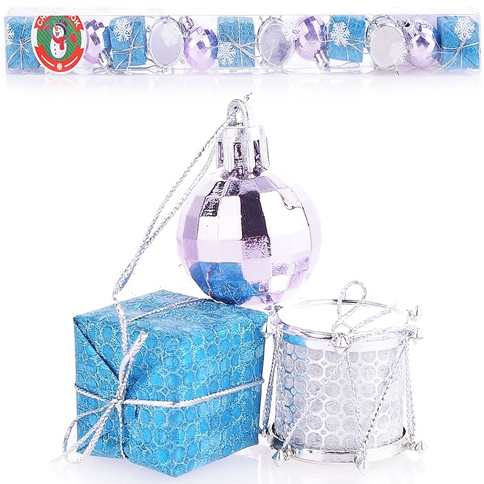 Набор новогодних украшений Снеговичок в голубом и серебристом цветах, в коробке (S1017)