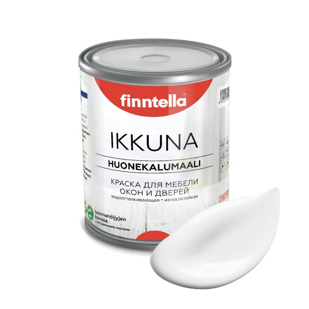 

Краска IKKUNA FINNTELLA Матовая, LUMI белый, 0,9л, IKKUNA для мебели и для дерева, для кухни и кухонных фасадов, для шкафов, для комодов и для деревянных поверхностей с натуральным маслом, без запаха