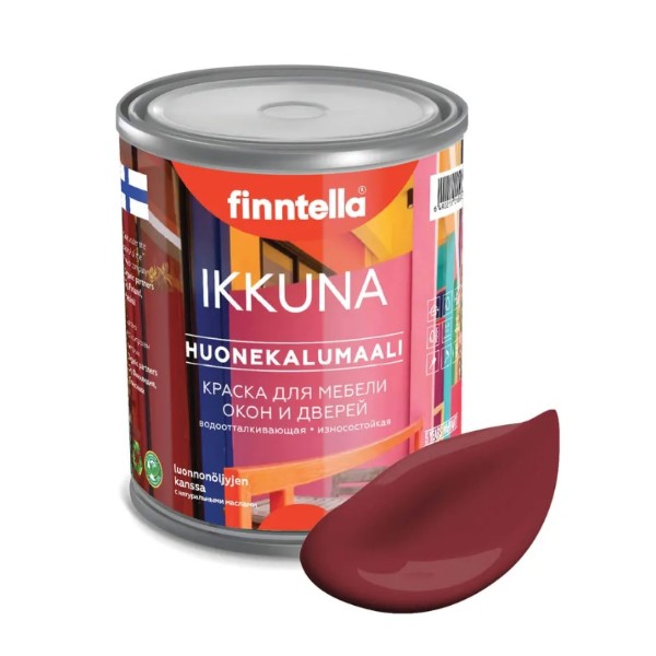 

Краска IKKUNA FINNTELLA Матовая, PAVUT тёмно-красный, 0,9л, IKKUNA для мебели и для дерева, для кухни и кухонных фасадов, для шкафов, для комодов и для деревянных поверхностей с натуральным маслом, без запаха