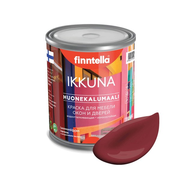 

Краска IKKUNA FINNTELLA Матовая, BUGRUNDI темно-бордовый, 0,9л, IKKUNA для мебели и для дерева, для кухни и кухонных фасадов, для шкафов, для комодов и для деревянных поверхностей с натуральным маслом, без запаха