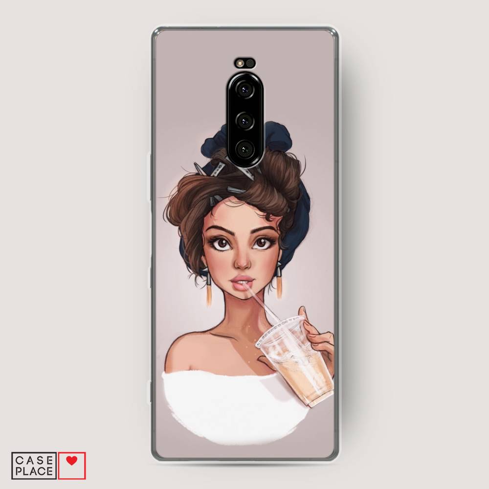

Чехол на Sony Xperia 1 "Девушка с фраппе", Серый, 54250-6