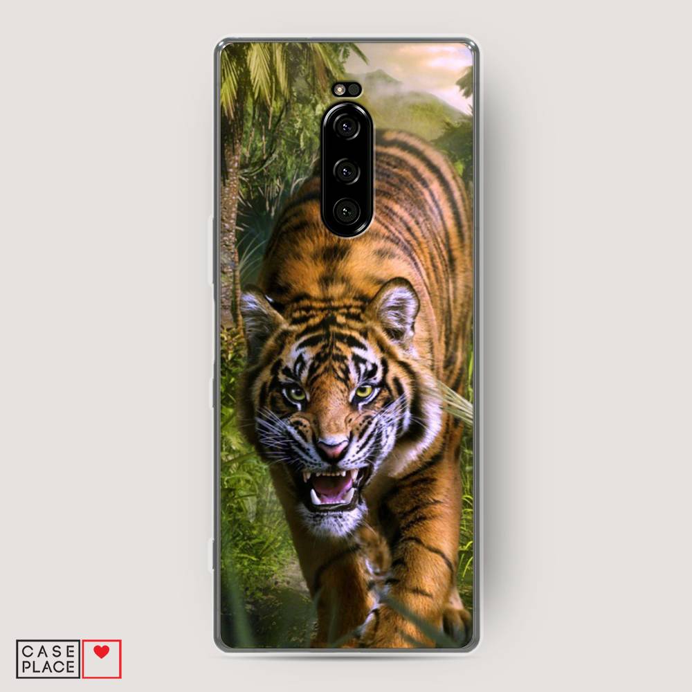 

Чехол на Sony Xperia 1 "Тигр в джунглях 2", Оранжевый;зеленый, 54250-1