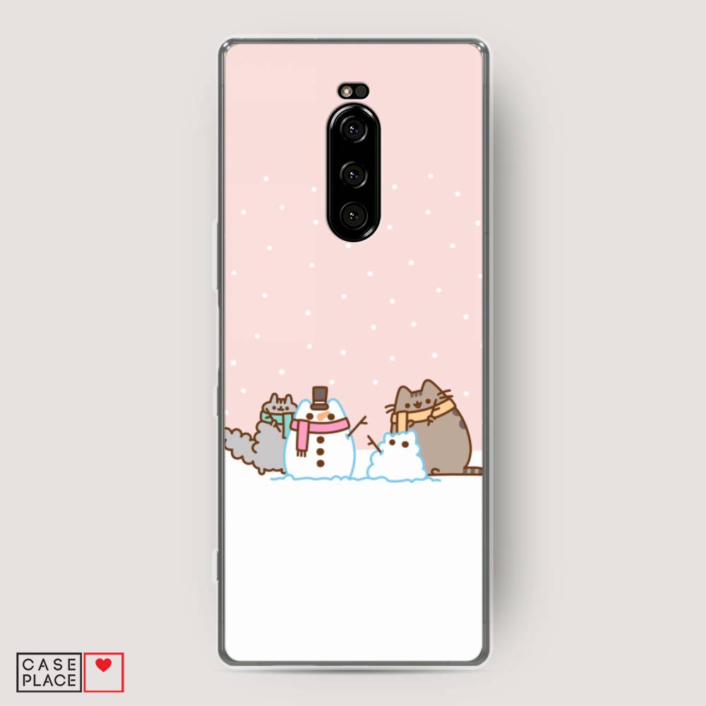 

Чехол на Sony Xperia 1 "Котики в снегу", Розовый;белый;серый, 54250-5
