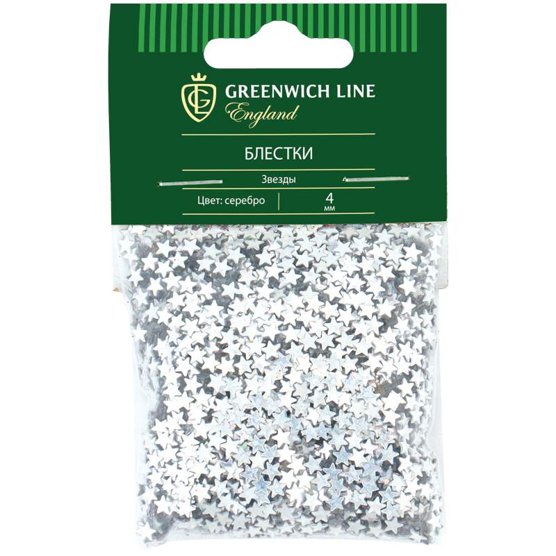 

Блестки декоративные Greenwich Line, звезды, 4мм, 20г, серебро, арт. 272623 - (10 шт.)