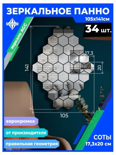 

Зеркальное панно из Сот 17,3х20см с еврокромкой (105х141см), panel17320001