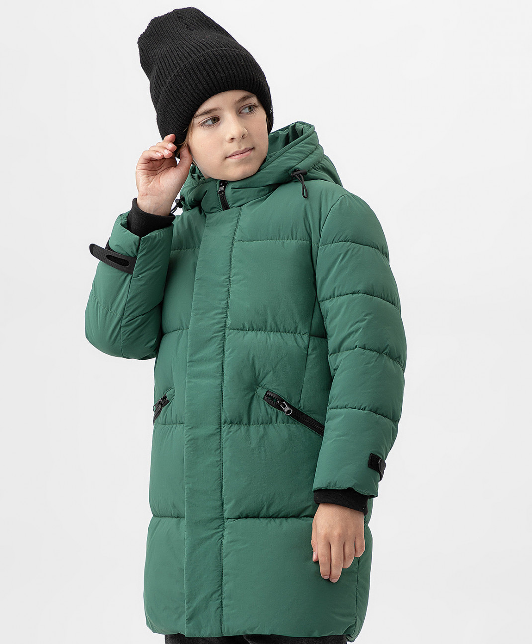 Пальто зимнее с капюшоном и утяжками зеленое Button Blue 222BBBC45014800 р.128