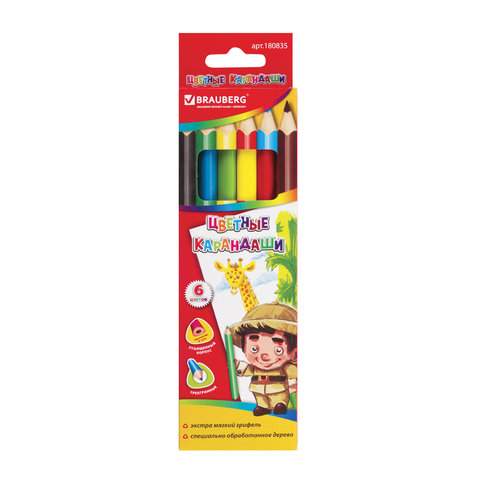 фото Набор цветных карандашей brauberg, 6 цв., арт. 180835 - (5 наборов)