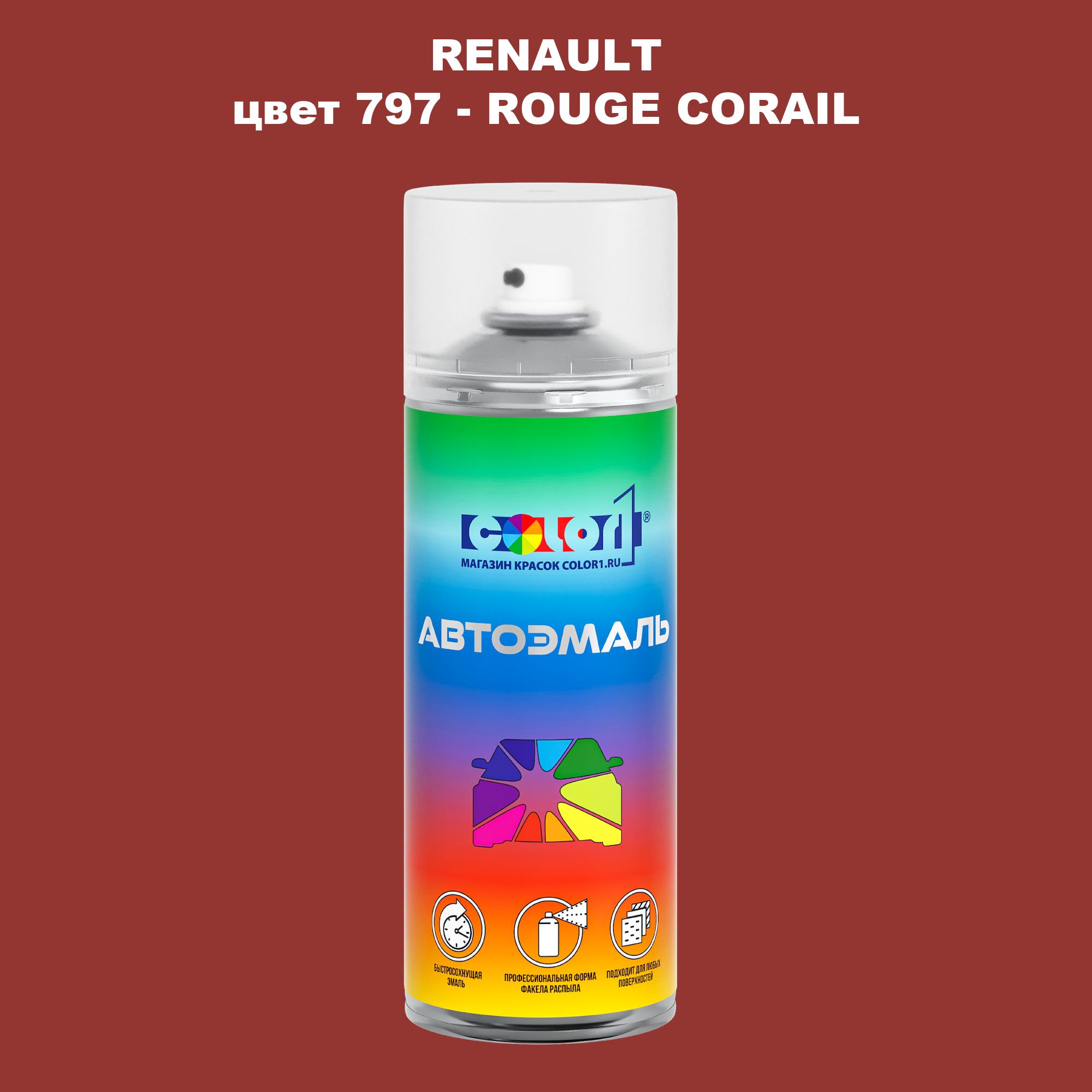 

Аэрозольная краска COLOR1 для RENAULT, цвет 797 - ROUGE CORAIL, Прозрачный