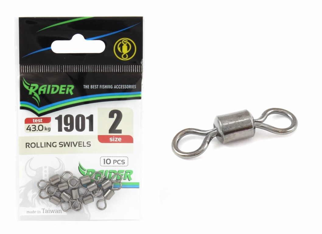 

Вертлюг RAIDER ROLLING SWIVELS (уп.10шт) №2 (test 43.0кг) рыболовный