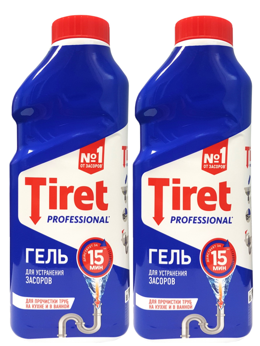 Комплект Tiret Professional Гель для удаления засоров в канализационных трубах 500 х 2 шт