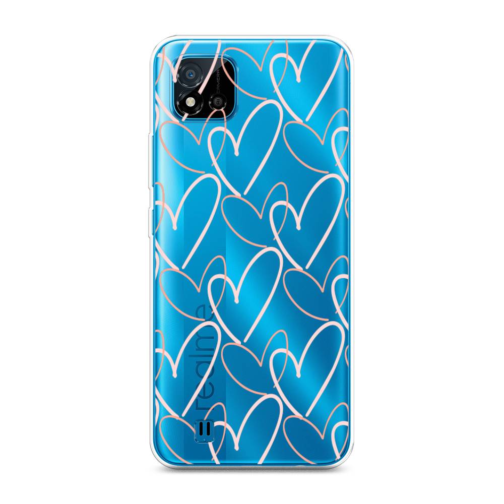 

Чехол на Oppo Realme C11 (2021) "Узор из сердечек", Розовый;бежевый, 257550-6