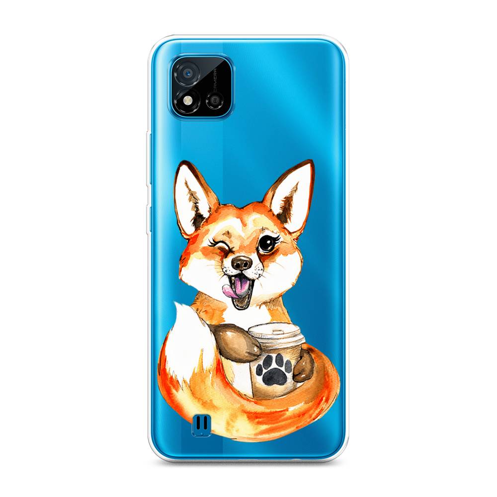 

Чехол на Oppo Realme C11 (2021) "Подмигивающая лиса с кофе", Оранжевый;белый;коричневый, 257550-4