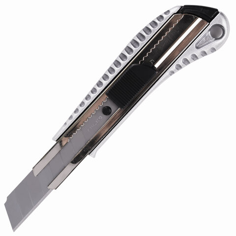 Нож канцелярский 18 мм Brauberg Metallic, металлический корпус (рифленый), 235401, 3 шт