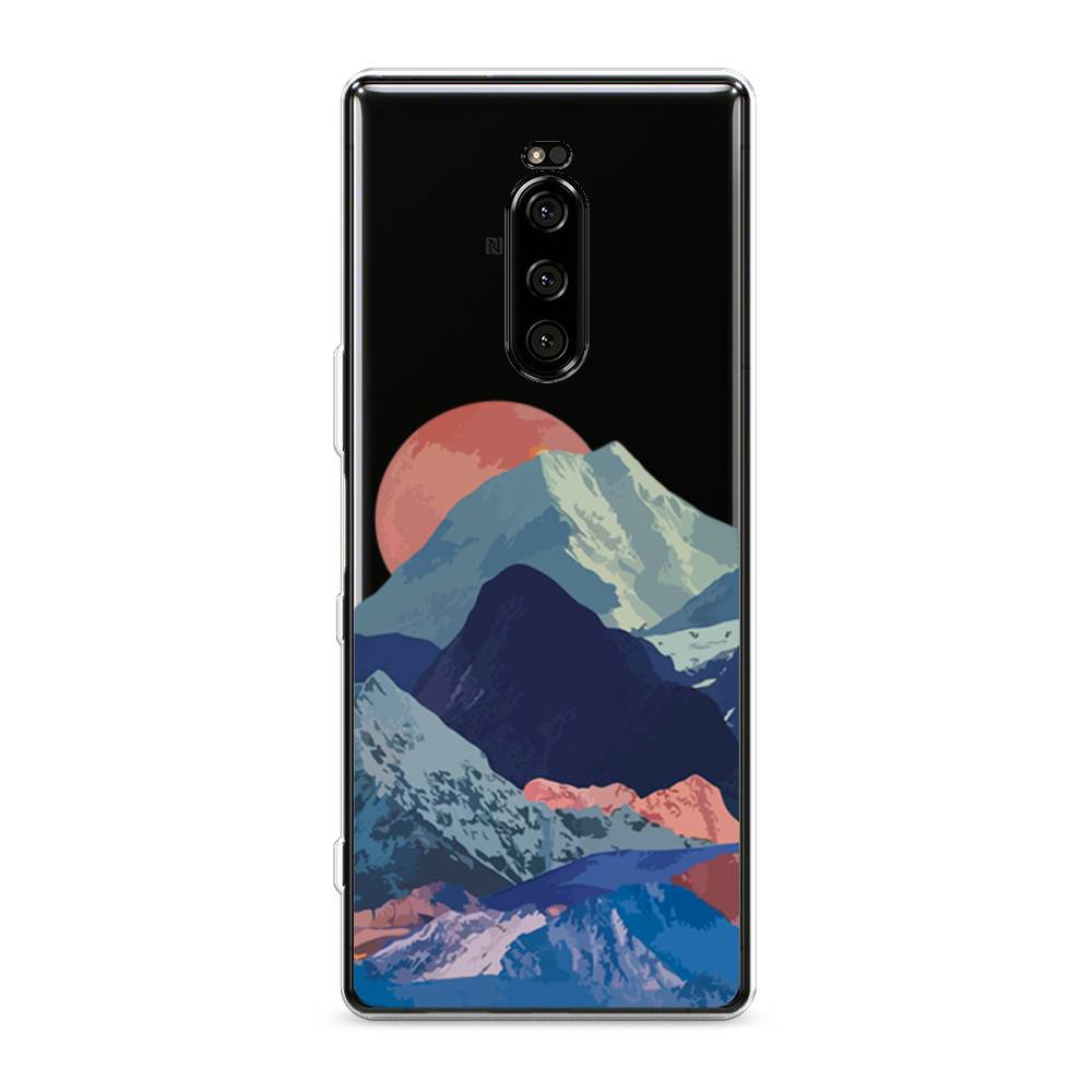 

Чехол на Sony Xperia 1 "Закат в снежных горах", Красный;серый;голубой, 54250-2