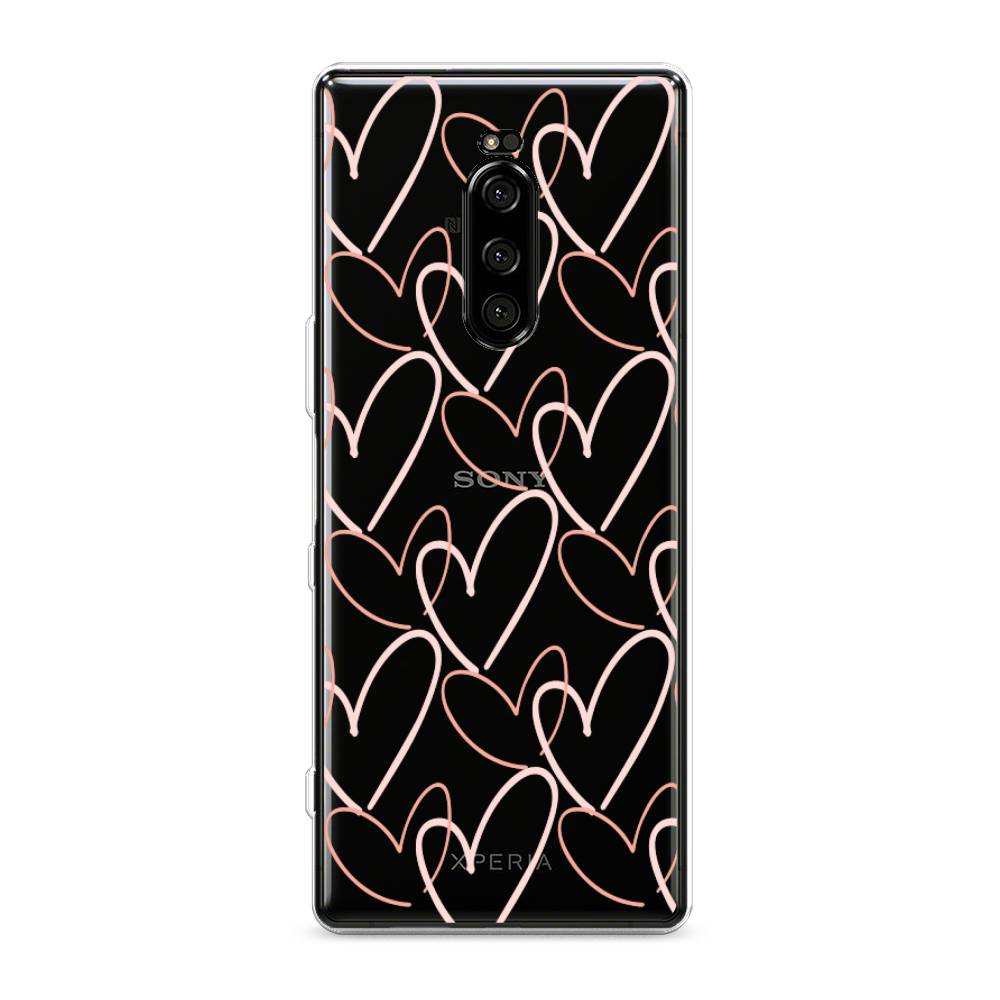 

Чехол на Sony Xperia 1 "Узор из сердечек", Розовый;бежевый, 54250-6