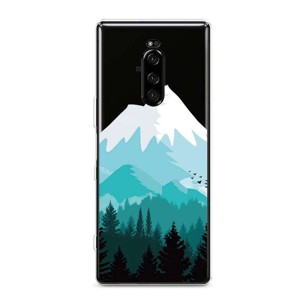 

Чехол на Sony Xperia 1 "Синяя снежная гора", Белый;голубой, 54250-2