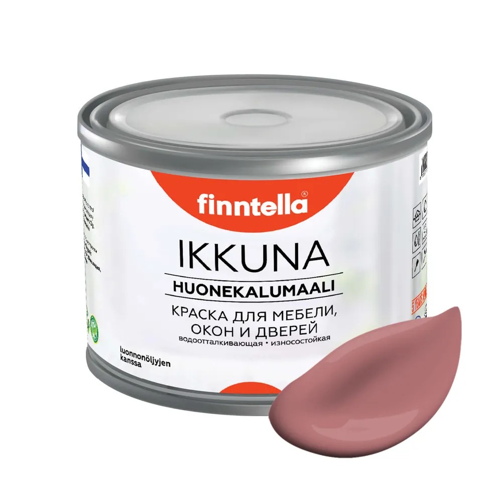 

Краска IKKUNA FINNTELLA Матовая, KUUTIO тёмно-розовый, 2,7л, IKKUNA для мебели и для дерева, для кухни и кухонных фасадов, для шкафов, для комодов и для деревянных поверхностей с натуральным маслом, без запаха