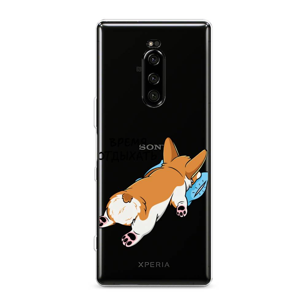 

Чехол на Sony Xperia 1 "Корги отдыхает", Черный;коричневый;голубой, 54250-1