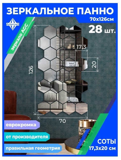 

Зеркальное панно из Сот 17,3х20см с еврокромкой (70х126см), panel17320001