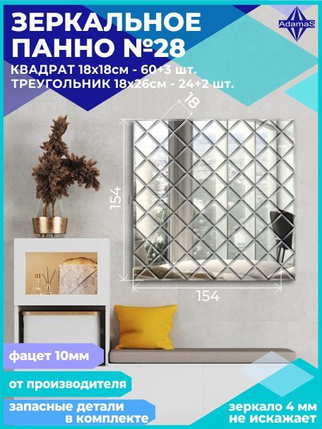 

Зеркальное панно из Квадратов 18х18см с фацетом 10мм (154х154см), panel180180