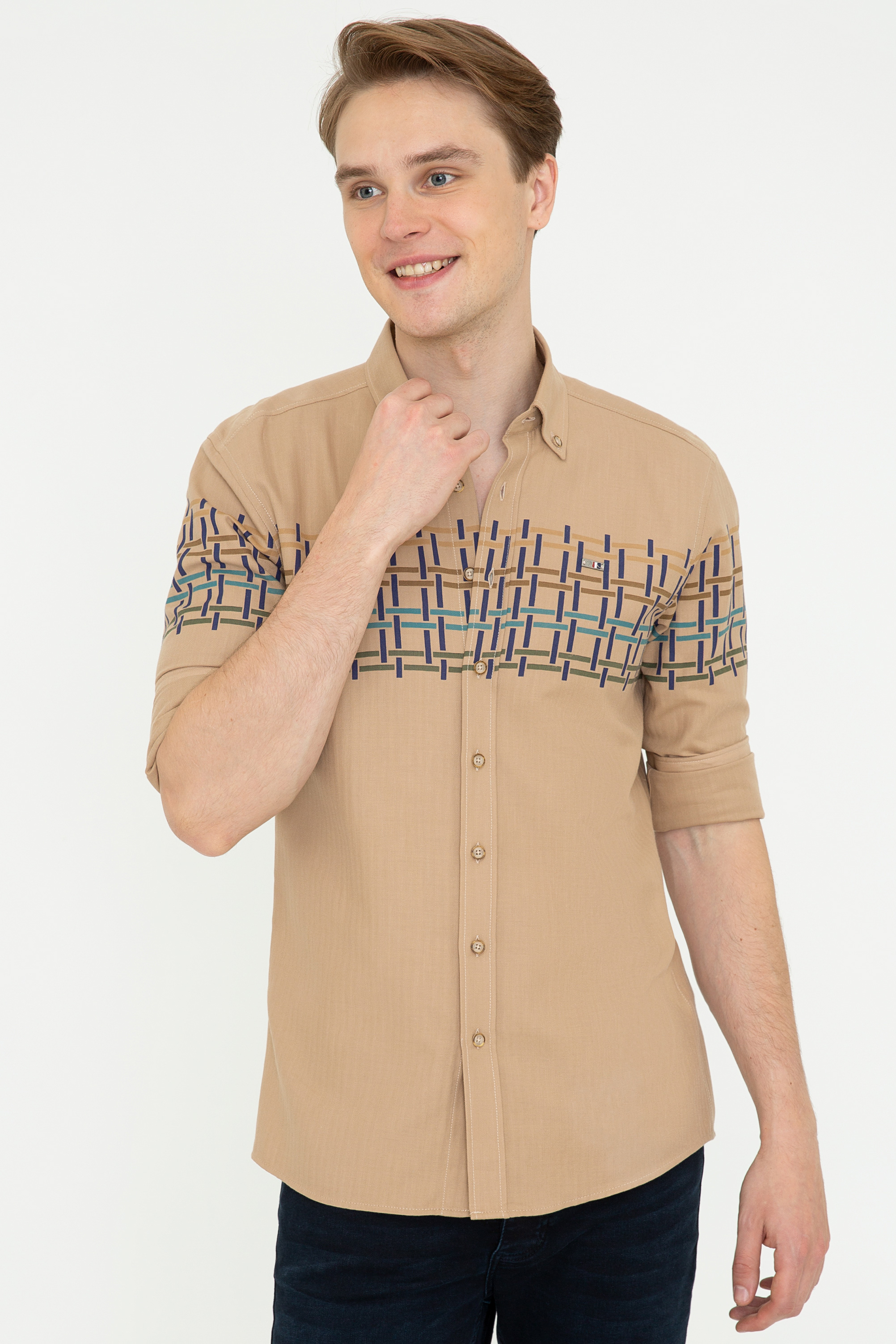 

Рубашка мужская U.S. POLO Assn. G081SZ0040LASS бежевая S, G081SZ0040LASS