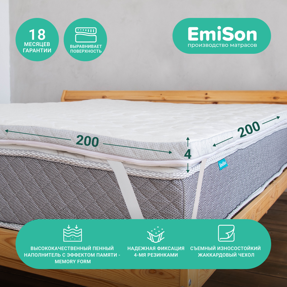 Тонкий матрас Emison Topper Memory (Топпер) 200х200