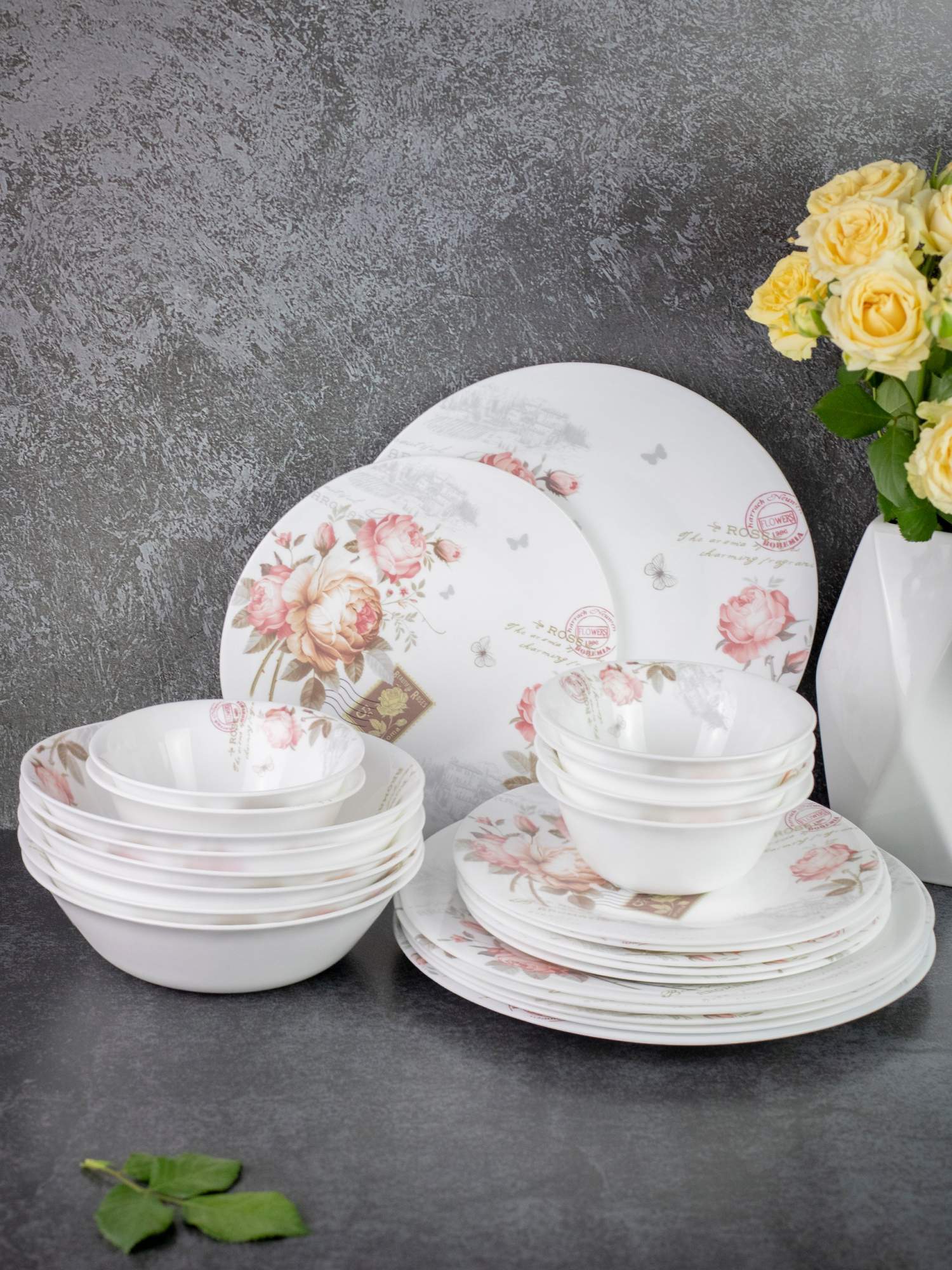 

Столовый сервиз Olaff на 6 персон из стеклокерамики 24 шт 197-21020rose-24-FS, Белый