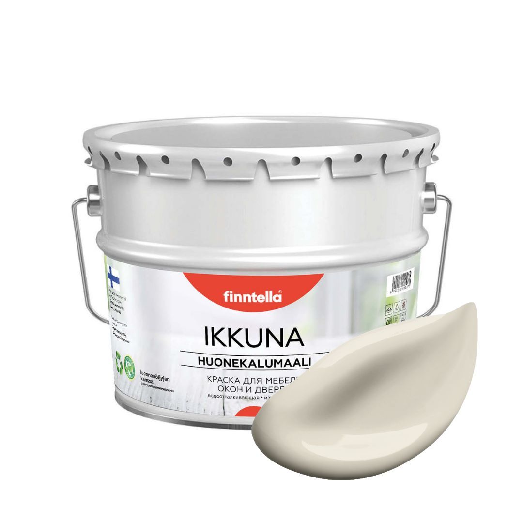 

Краска IKKUNA FINNTELLA Матовая, SILKKI бежевый, 9л, IKKUNA для мебели и для дерева, для кухни и кухонных фасадов, для шкафов, для комодов и для деревянных поверхностей с натуральным маслом, без запаха