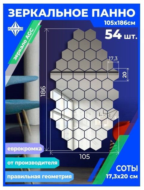 

Зеркальное панно из Сот 17,3х20см с еврокромкой (105х186см), panel17320001