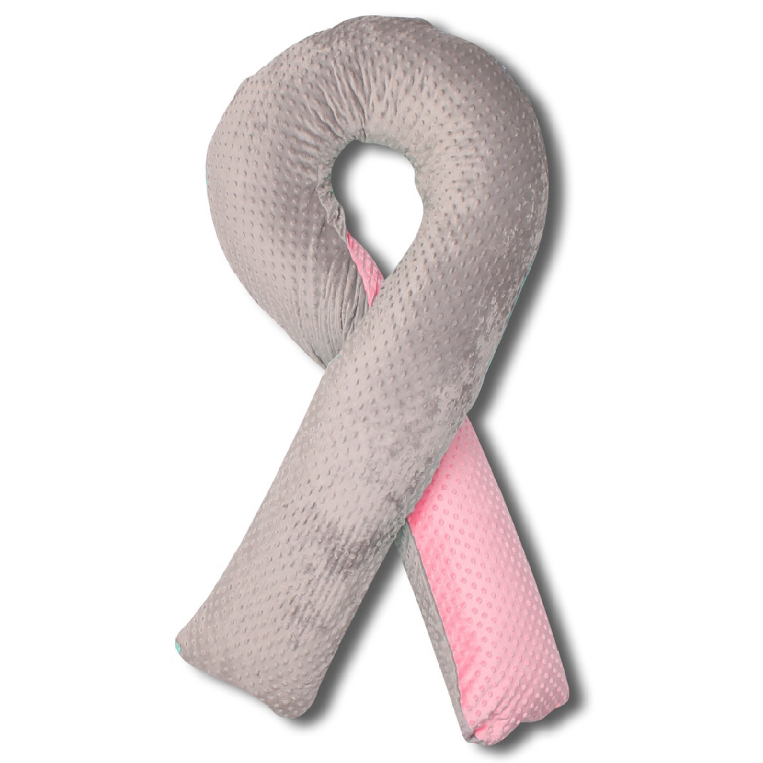фото Подушка для беременных body pillow в съемном плюшевом чехле 150х90 см серый/розовый
