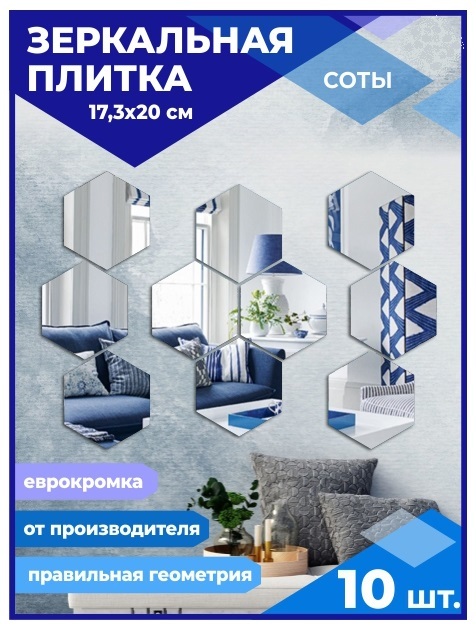 

Зеркальная плитка Сота 17,3х20см с еврокромкой (10 шт.), СОТА ЕВРОКРОМКА