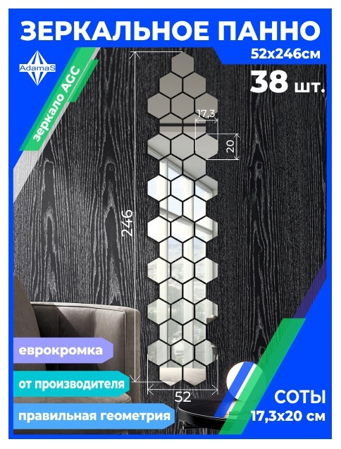 

Зеркальное панно из Сот 17,3х20см с еврокромкой (52х246см), panel17320001