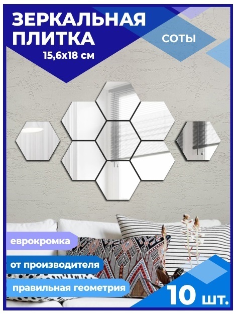 

Зеркальная плитка Сота 15,6х18см с еврокромкой (10 шт.), СОТА ЕВРОКРОМКА