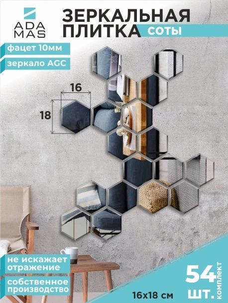 

Зеркальная плитка с фацетом 10мм Сота 16х18см (54шт.), СОТА ФАЦЕТ 10мм